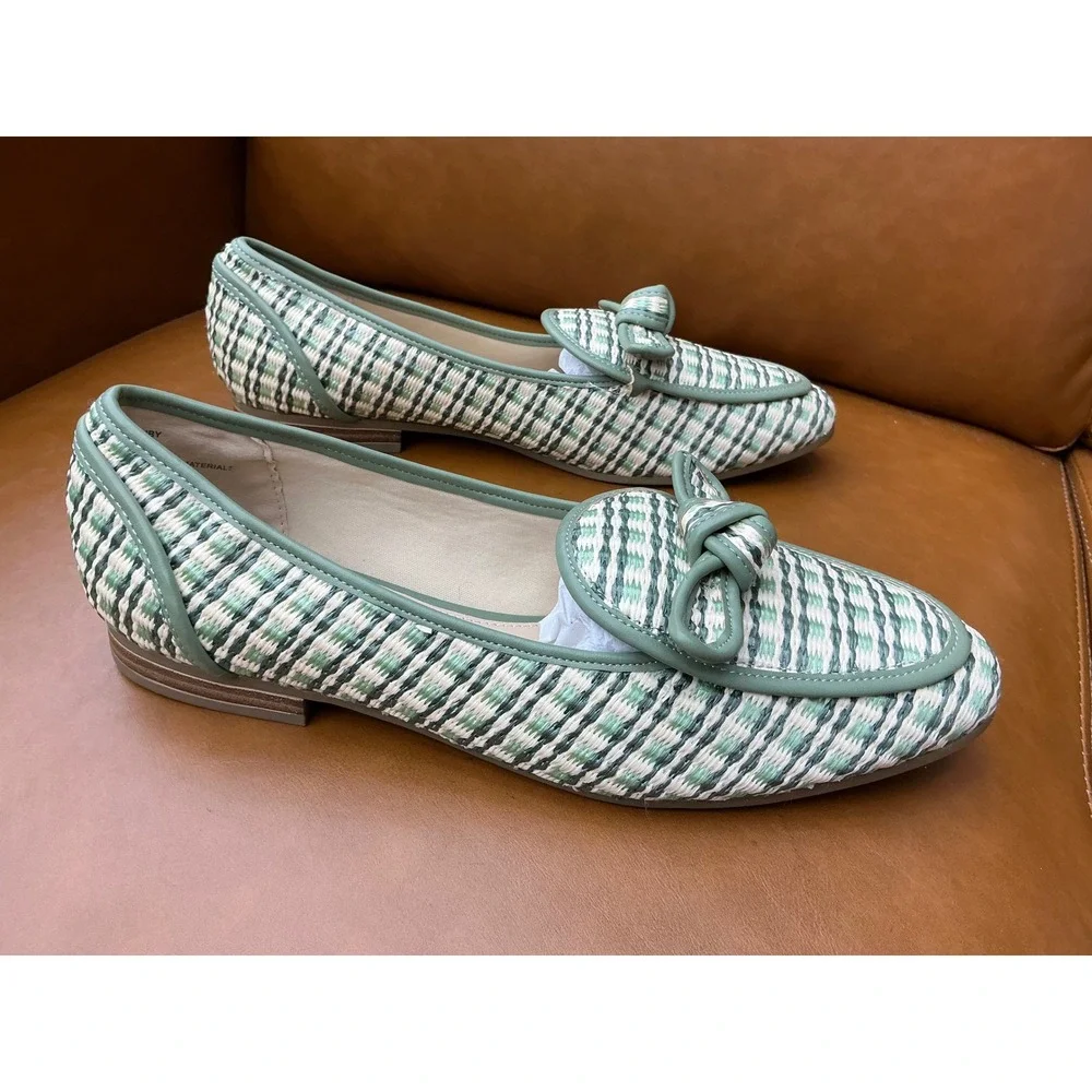 Liz Claiborne Granby Loafers Womens 10 Green Woven Knot Flat Shoes